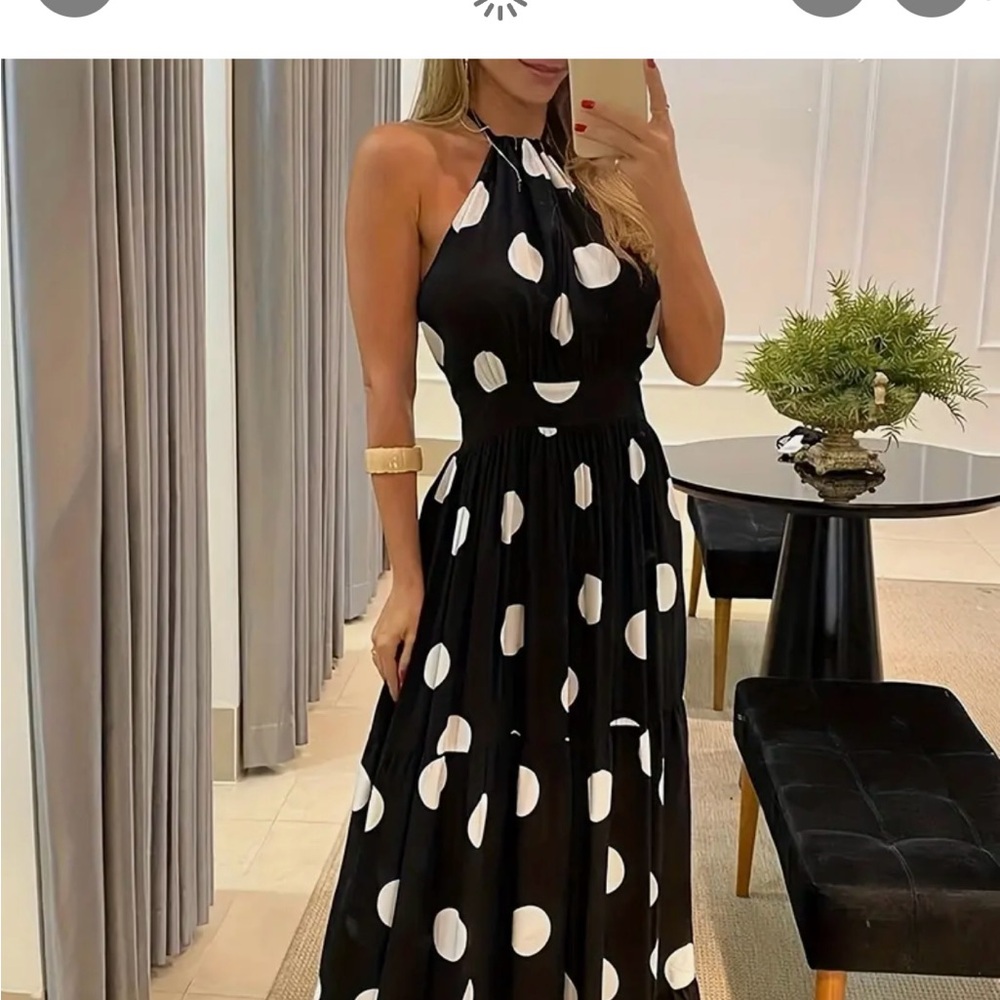 Elegant Black and White Polka Dot Maxi Dress